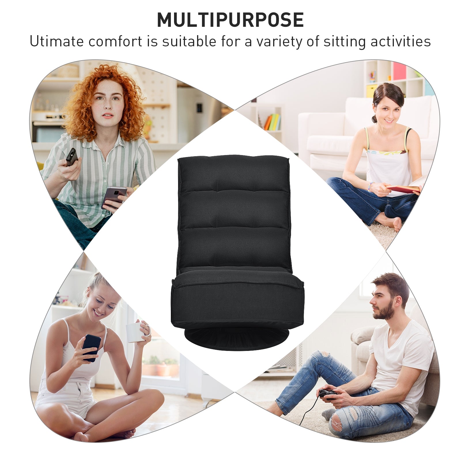 5-Position Folding Floor Gaming Chair, Black Floor Chairs at Gallery Canada