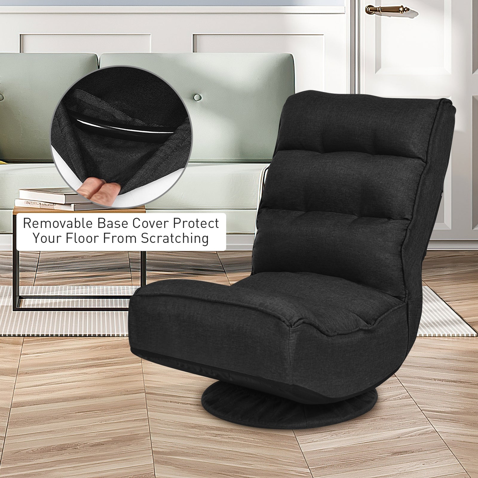 5-Position Folding Floor Gaming Chair, Black Floor Chairs at Gallery Canada