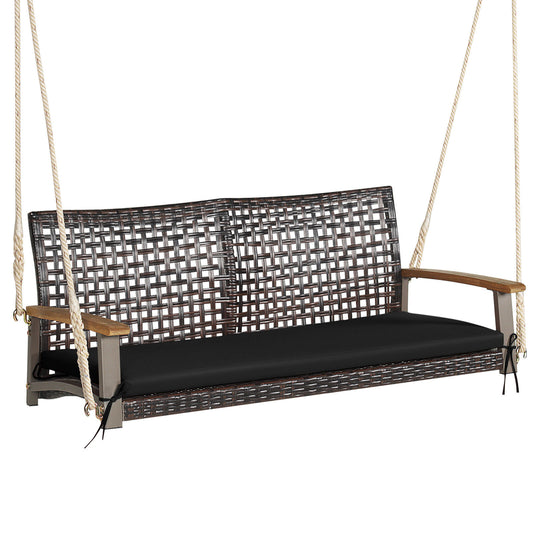 2-Person Rattan Hanging Swing Chair, Black Porch Swings Black at Gallery Canada