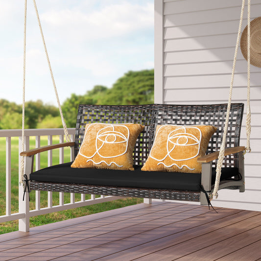 2-Person Rattan Hanging Porch Swing Chair, Black Porch Swings Black at Gallery Canada