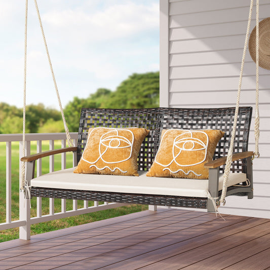 2-Person Rattan Hanging Porch Swing Chair, Off White Porch Swings Off White at Gallery Canada