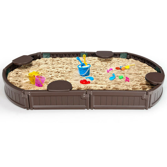 Sandbox with Built-in Corner Seat and Bottom Liner, Brown