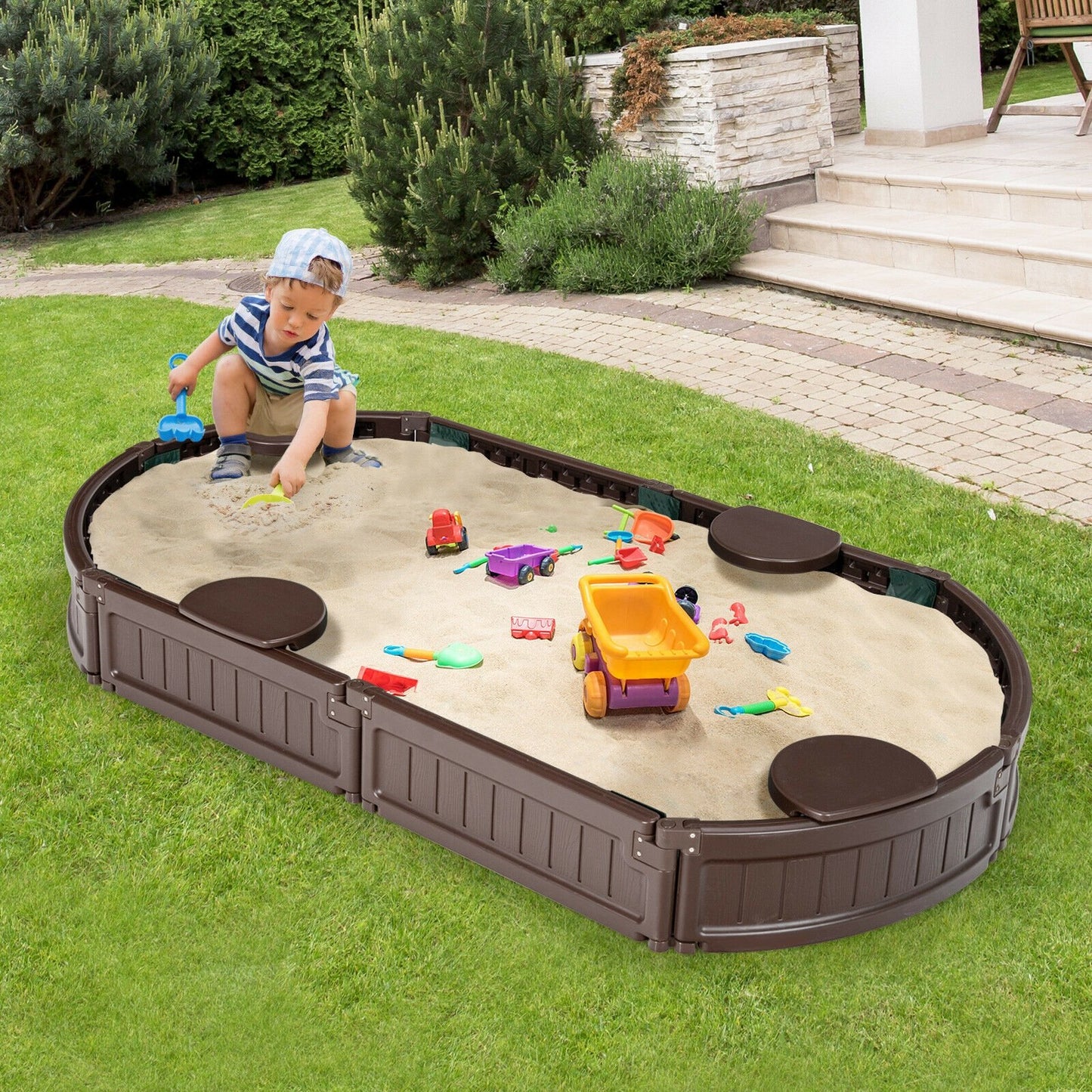 Sandbox with Built-in Corner Seat and Bottom Liner, Brown at Gallery Canada