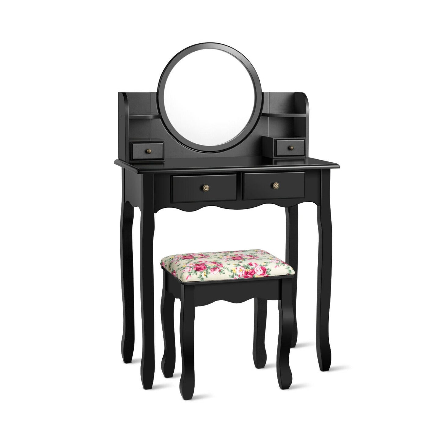 Makeup Vanity Table Set Girls Dressing Table with Drawers Oval Mirror, Black Makeup Vanities at Gallery Canada