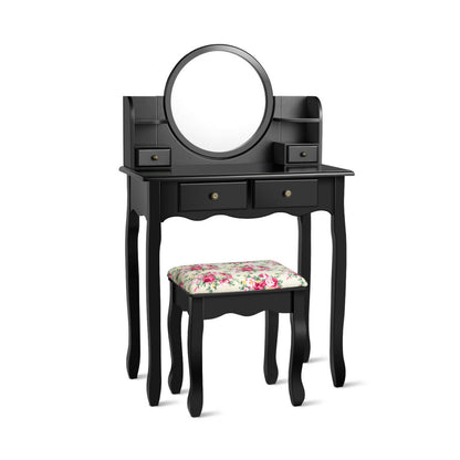 Ensemble de coiffeuse de maquillage pour filles, coiffeuse avec tiroirs, miroir ovale, noir