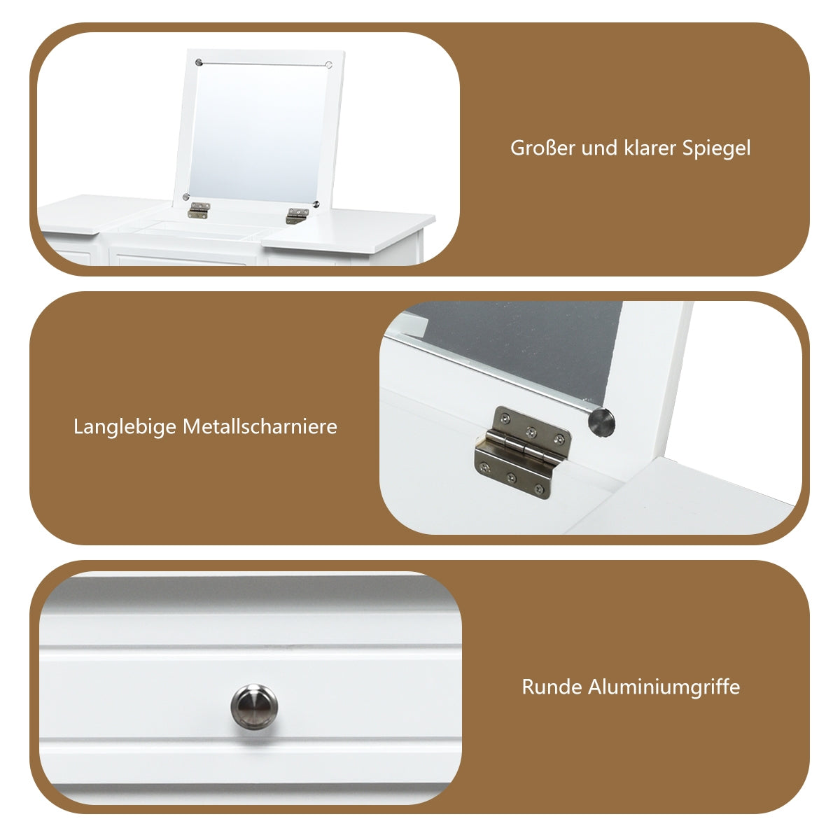 Vanity Dressing Table Set with Flip Top Mirror and 3 Drawers, White Makeup Vanities at Gallery Canada