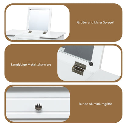 Vanity Dressing Table Set with Flip Top Mirror and 3 Drawers, White Makeup Vanities at Gallery Canada