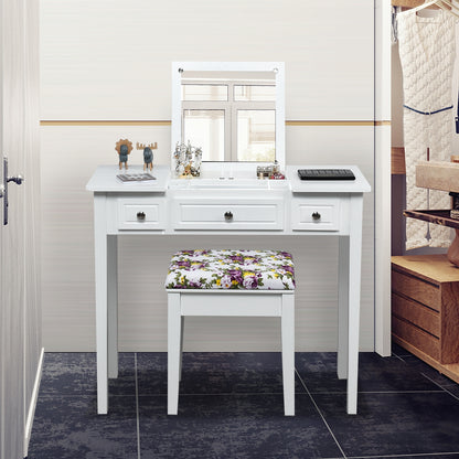 Vanity Dressing Table Set with Flip Top Mirror and 3 Drawers, White Makeup Vanities at Gallery Canada