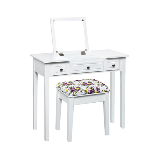 Vanity Dressing Table Set, Flip Top Mirror, 3 Drawers, White Makeup Vanities White at Gallery Canada
