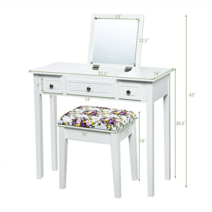 Vanity Dressing Table Set with Flip Top Mirror and 3 Drawers, White Makeup Vanities at Gallery Canada