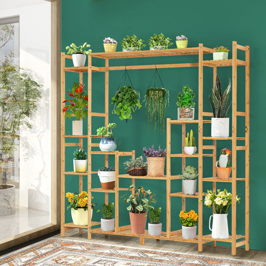 9-Tier Bamboo Plant Stand with Hanging Rack, Natural - Gallery Canada