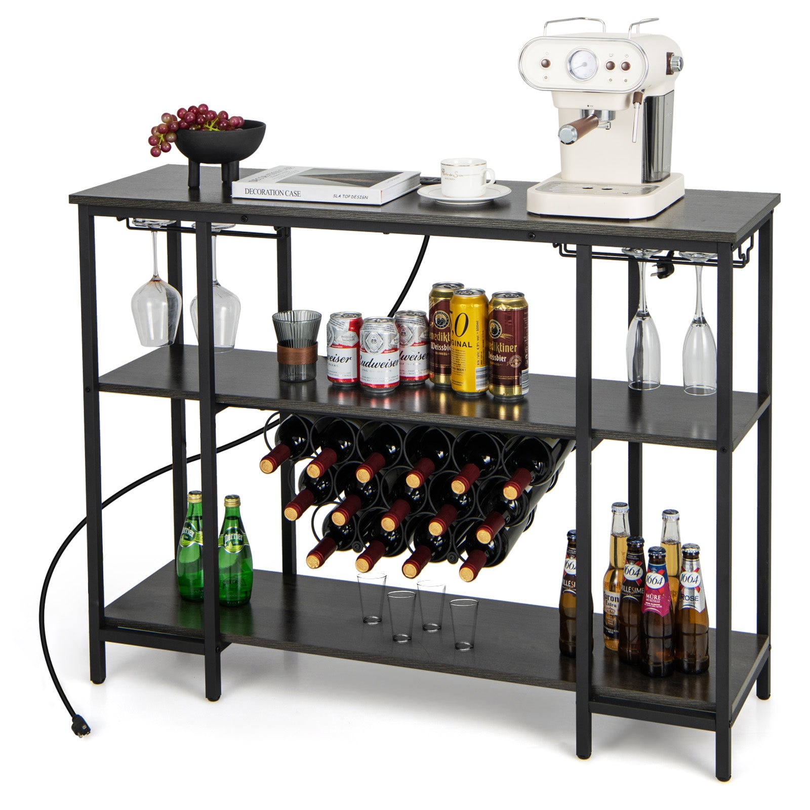 Industrial Wine Rack Wine Bar Cabinet with Storage Shelves, Gray Wine Racks at Gallery Canada