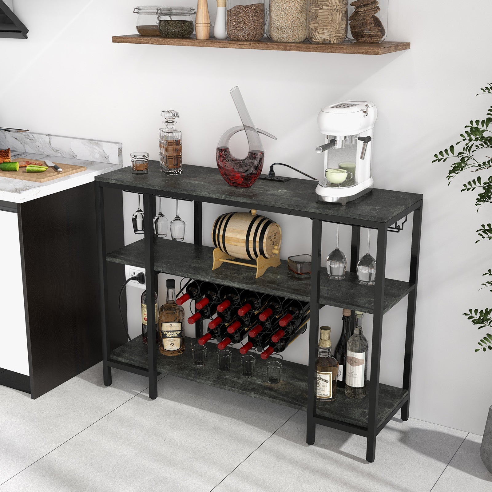 Industrial Wine Rack Wine Bar Cabinet with Storage Shelves, Gray Wine Racks at Gallery Canada