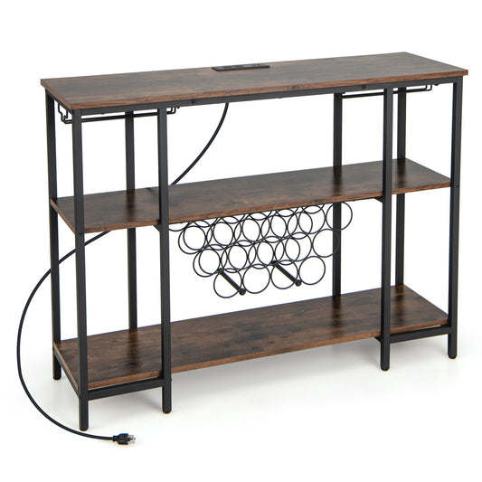 Industrial Wine Rack Cabinet With Storage Shelves, Brown