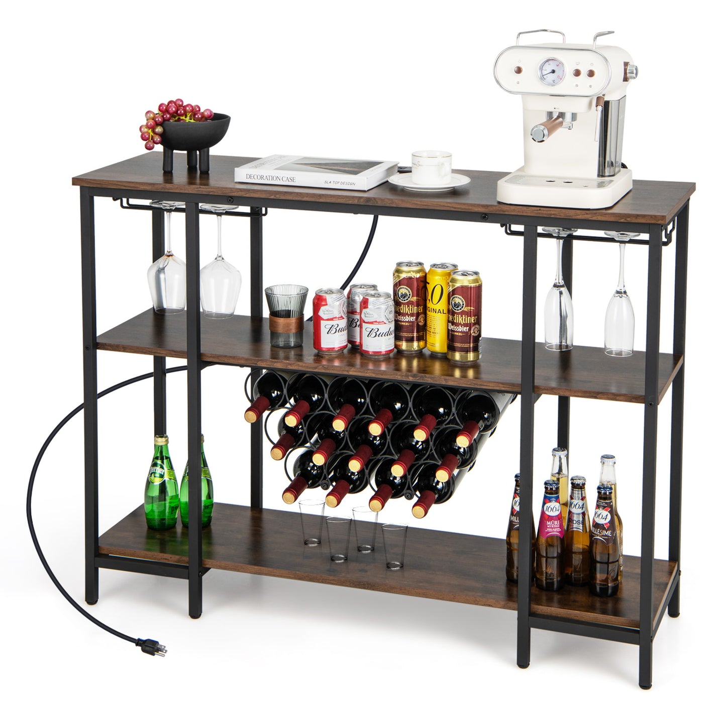 Industrial Wine Rack Wine Bar Cabinet with Storage Shelves, Brown Wine Racks at Gallery Canada