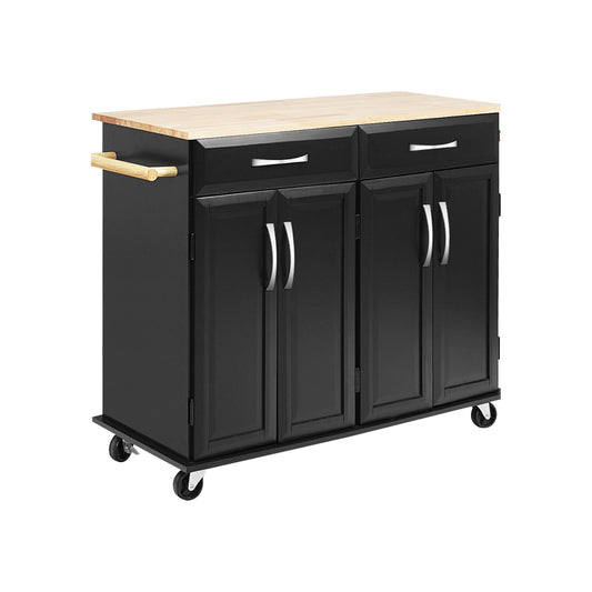Wood Top Rolling Kitchen Trolley Island Cart Storage Cabinet, Black - Gallery Canada