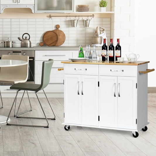 Wood Top Rolling Kitchen Trolley Island Cart Storage Cabinet, White - Gallery Canada