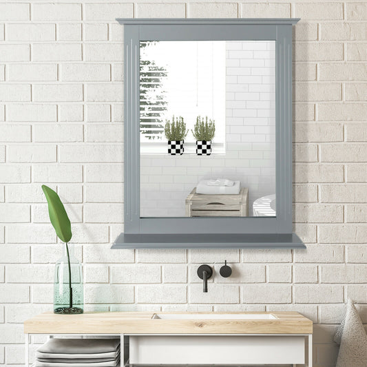 Wall-Mounted Multipurpose Vanity Mirror with Shelf, Gray Wall Mirrors Gray at Gallery Canada