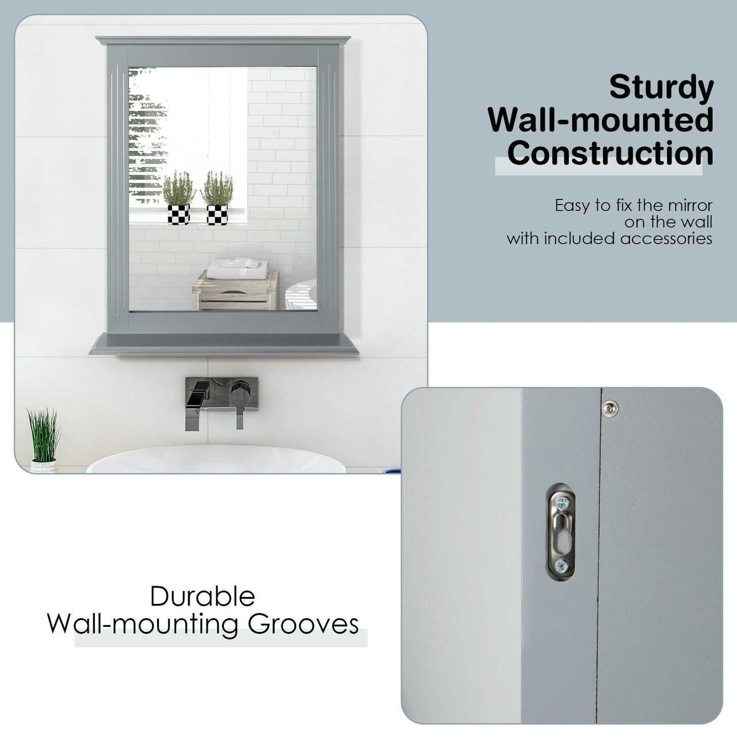 Wall Mounted Vanity Mirror With Shelf, Gray Wall Mirrors at Gallery Canada