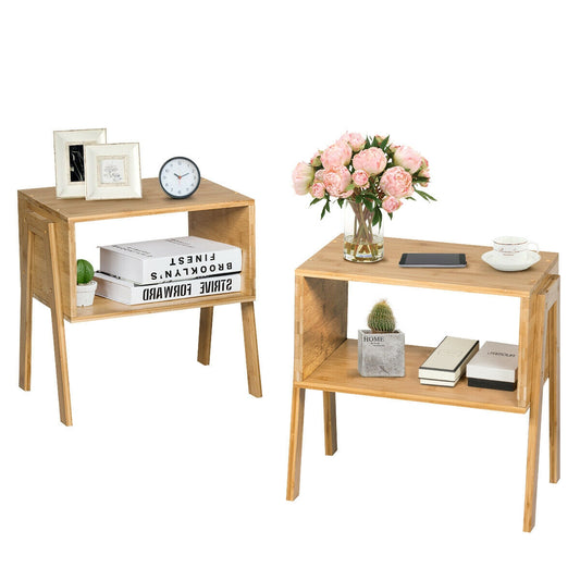 2 Pieces Bamboo Nightstand Sofa Table with Storage Shelf, Natural End & Side Tables Natural at Gallery Canada
