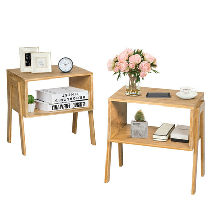 2 Pieces Bamboo Nightstand Sofa Table with Storage Shelf, Natural End & Side Tables at Gallery Canada
