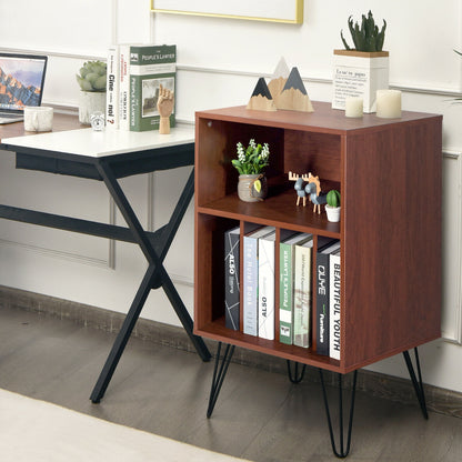 Freestanding Record Player Stand Storage Cabinet with Metal Legs, Brown File Cabinets at Gallery Canada