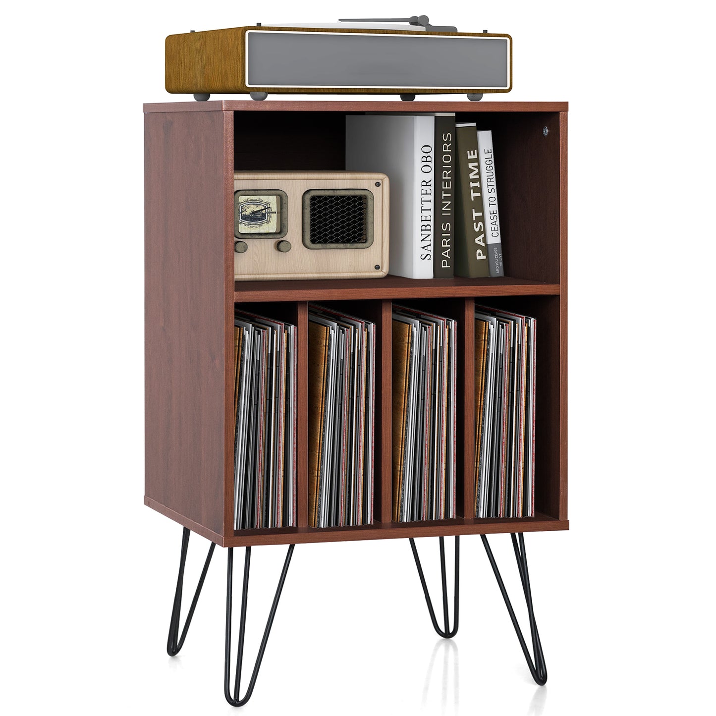 Freestanding Record Player Stand Storage Cabinet with Metal Legs, Brown File Cabinets at Gallery Canada