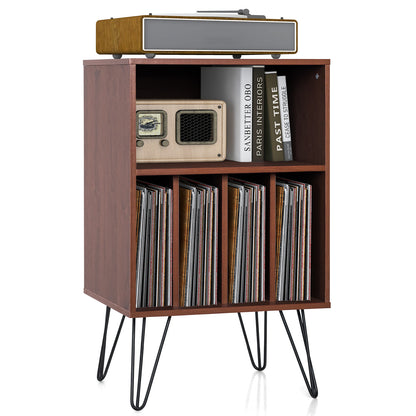 Freestanding Record Player Stand Storage Cabinet with Metal Legs, Brown File Cabinets at Gallery Canada