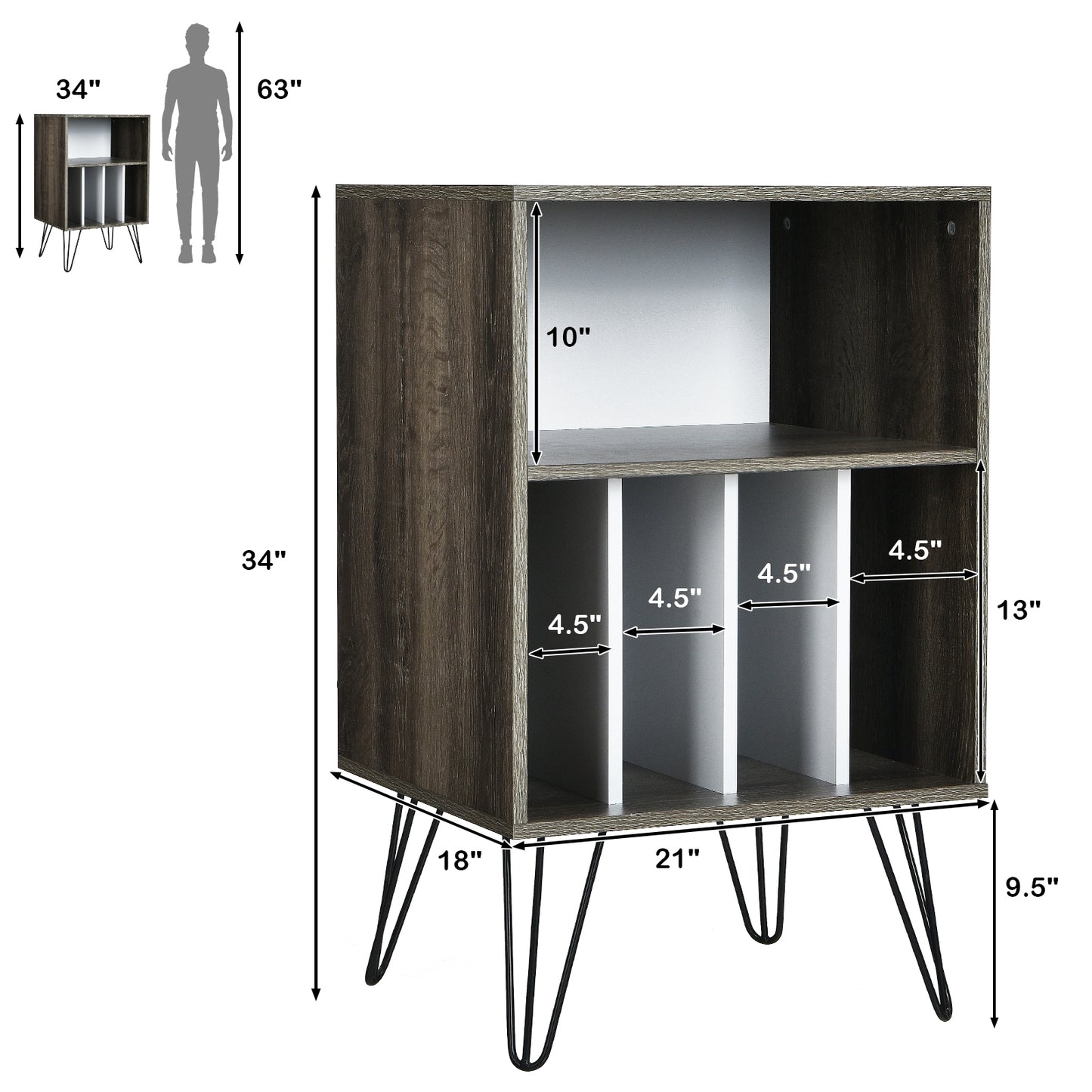 Freestanding Record Player Stand Record Storage Cabinet with Metal Legs, Gray File Cabinets at Gallery Canada