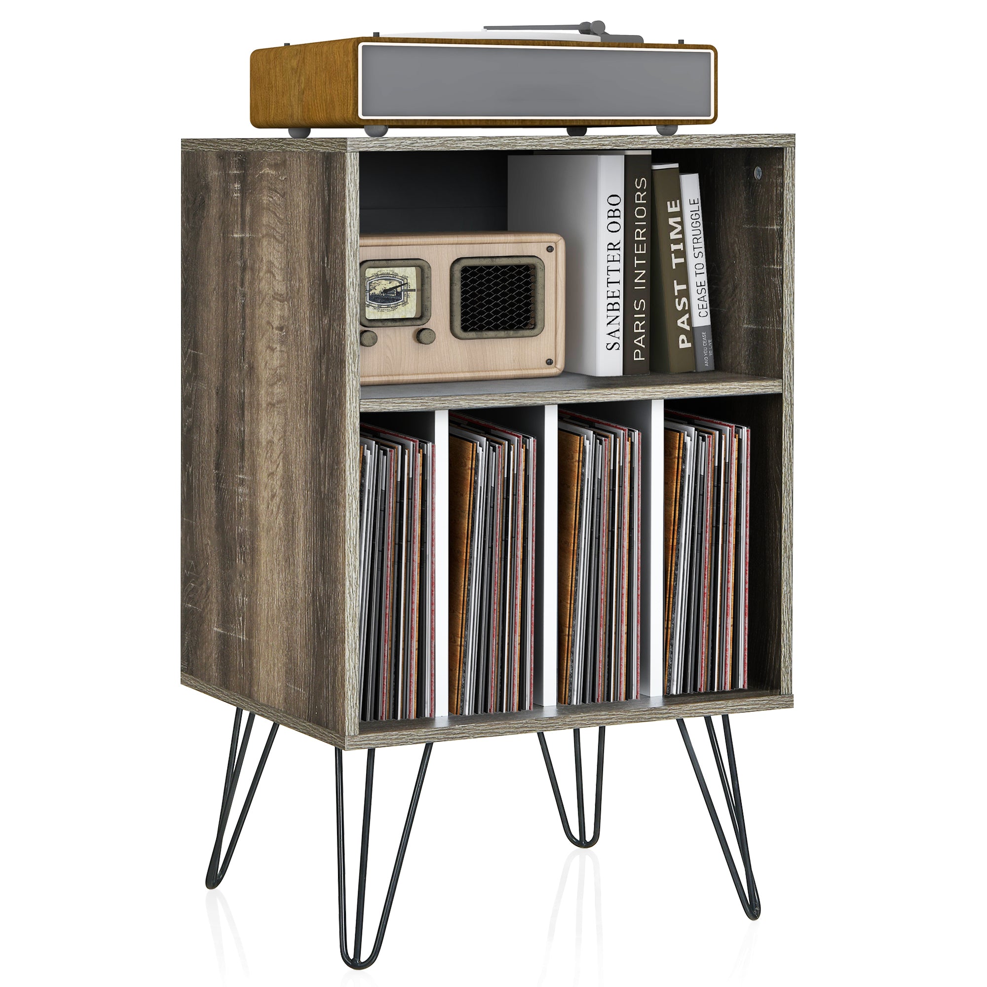 Freestanding Record Player Stand Record Storage Cabinet with Metal Legs, Gray File Cabinets at Gallery Canada