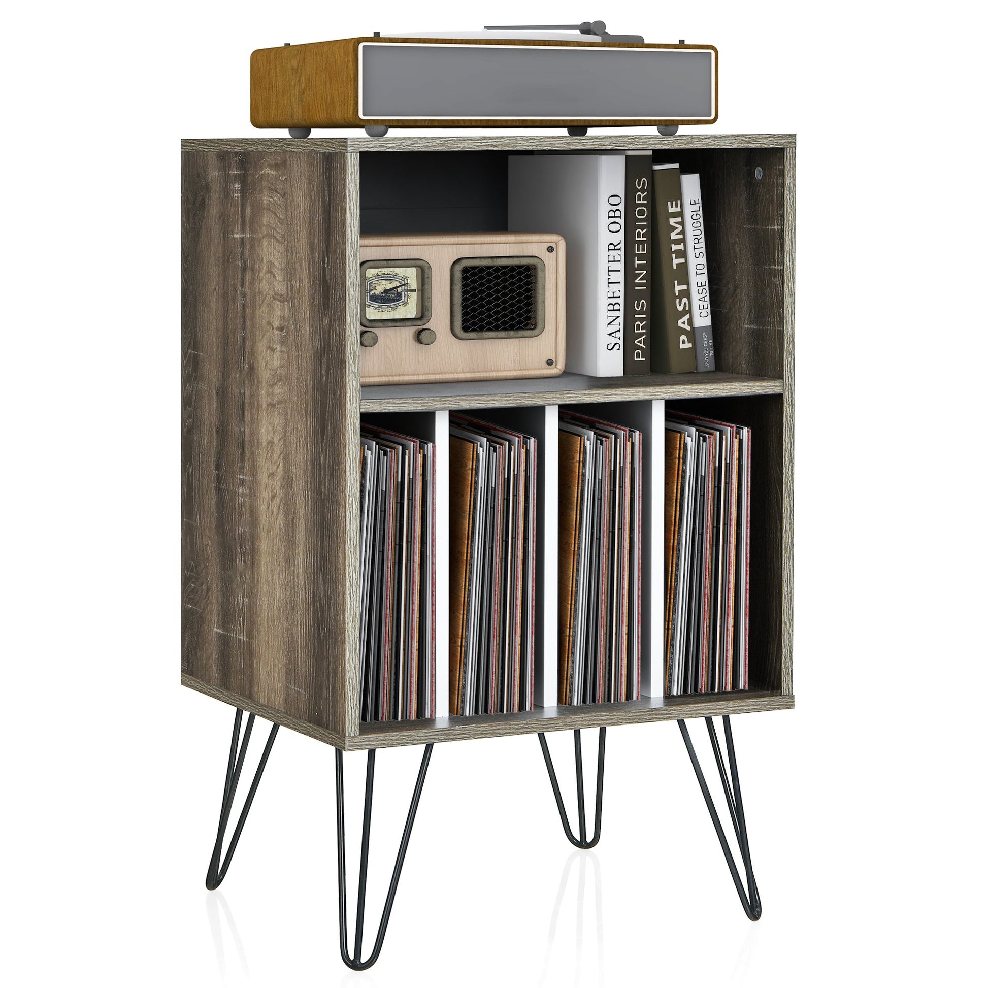 Freestanding Record Player Stand Record Storage Cabinet with Metal Legs, Gray - Gallery Canada