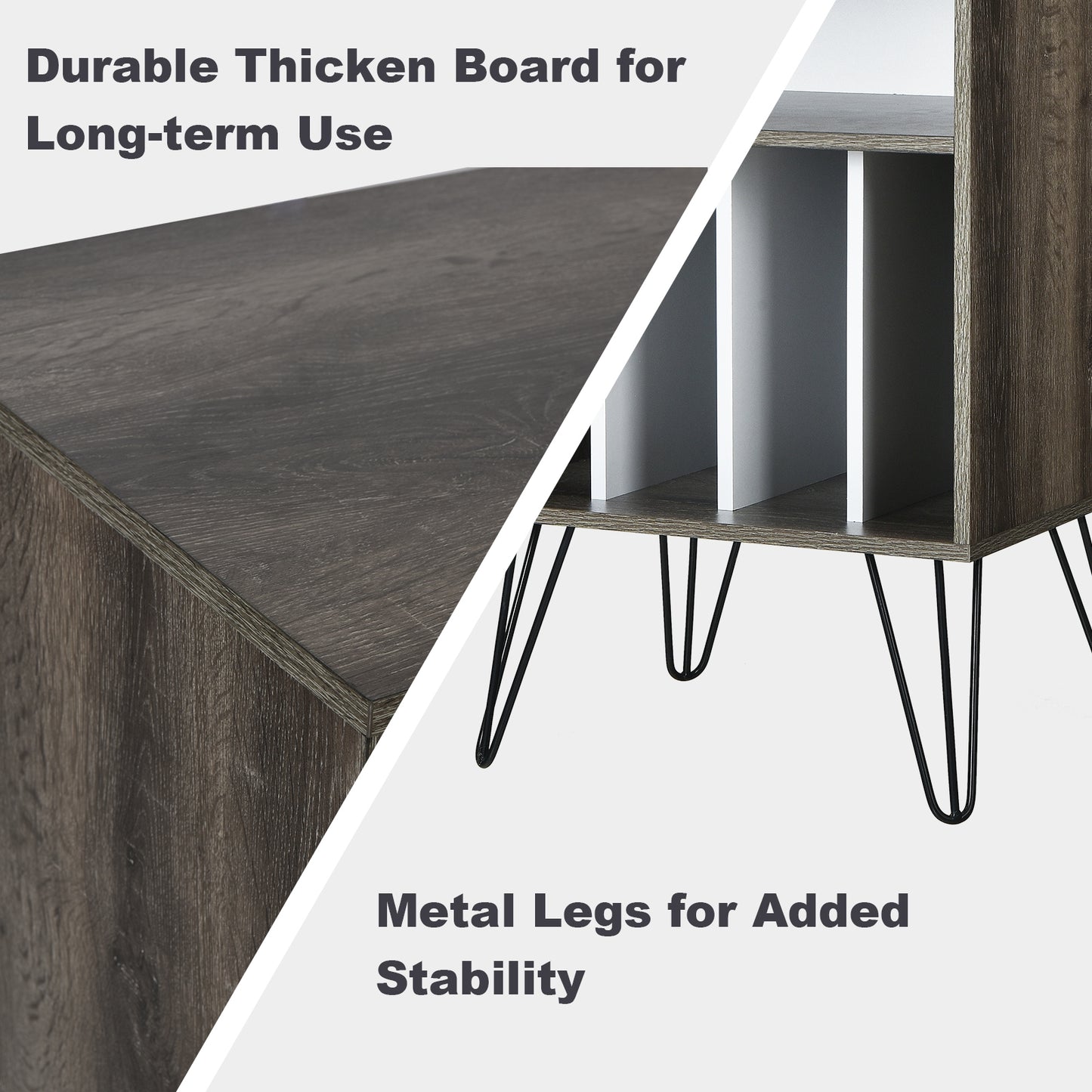 Freestanding Record Player Stand Record Storage Cabinet with Metal Legs, Gray File Cabinets at Gallery Canada