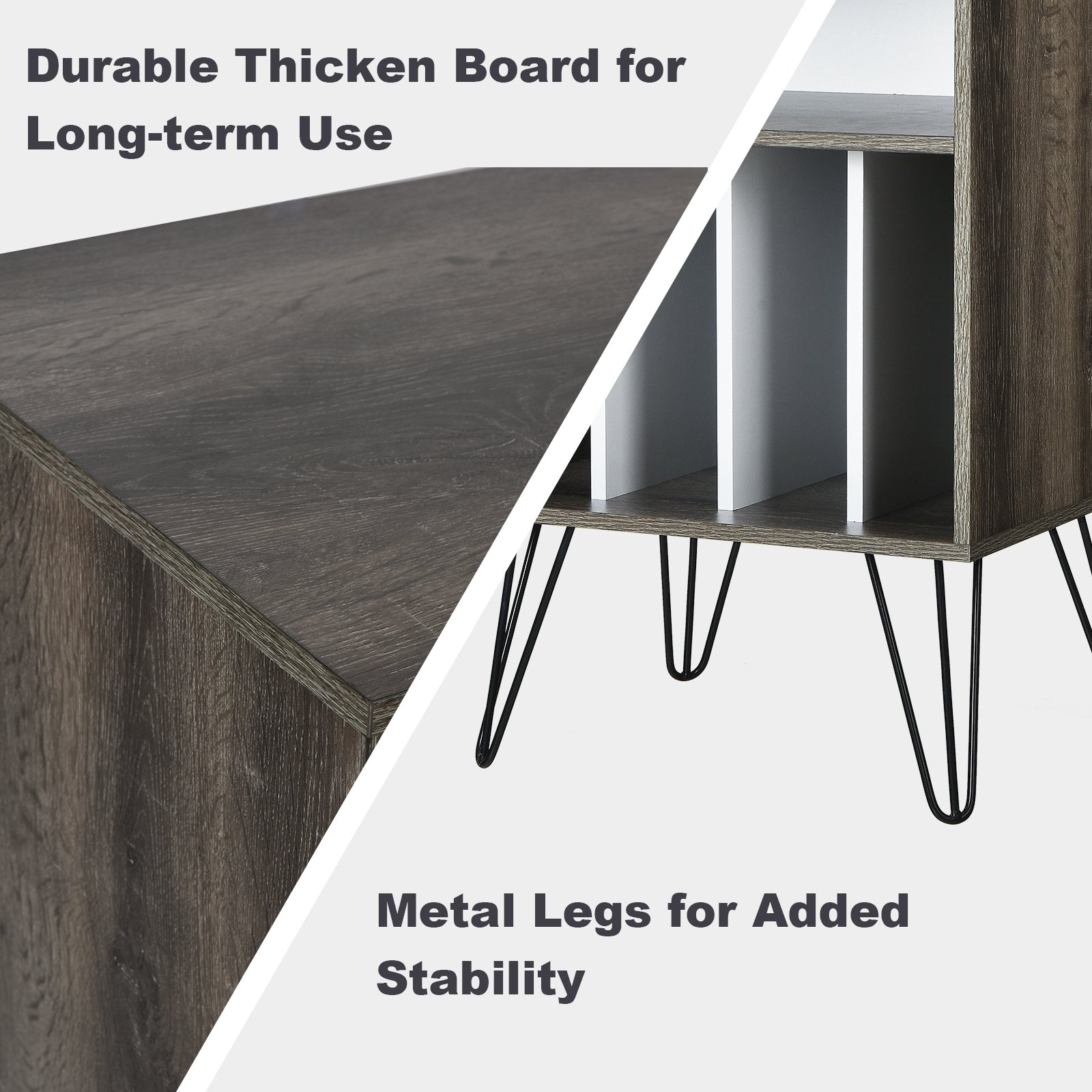 Freestanding Record Player Stand Record Storage Cabinet with Metal Legs, Gray File Cabinets at Gallery Canada