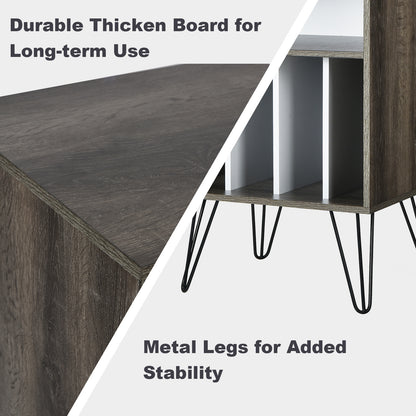 Freestanding Record Player Stand Record Storage Cabinet with Metal Legs, Gray File Cabinets at Gallery Canada