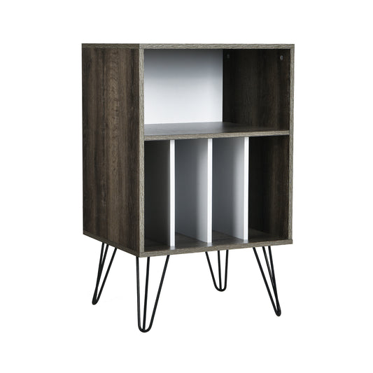 Freestanding Record Player Stand Record Storage Cabinet with Metal Legs, Gray File Cabinets Gray at Gallery Canada