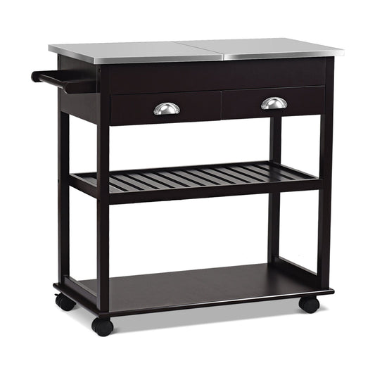 Stainless Steel Mobile Kitchen Trolley Cart With Drawers & Casters, Brown - Gallery Canada