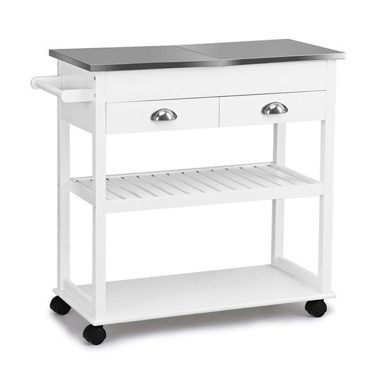 Stainless Steel Mobile Kitchen Trolley Cart With Drawers & Casters, White - Gallery Canada