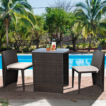 3 Pieces Cushioned Wicker Patio Bistro Set with No Assembly Needed, Black Patio Conversation Sets at Gallery Canada