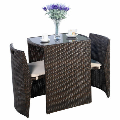 3 Pieces Cushioned Wicker Patio Bistro Set with No Assembly Needed, Black Patio Conversation Sets at Gallery Canada