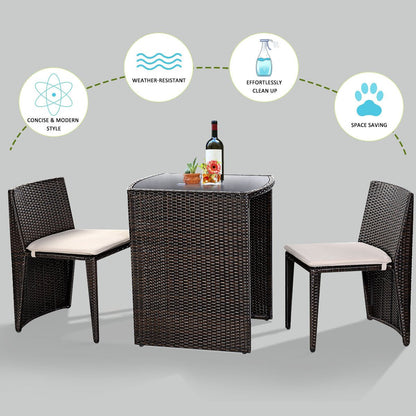 3 Pieces Cushioned Wicker Patio Bistro Set with No Assembly Needed, Black Patio Conversation Sets at Gallery Canada