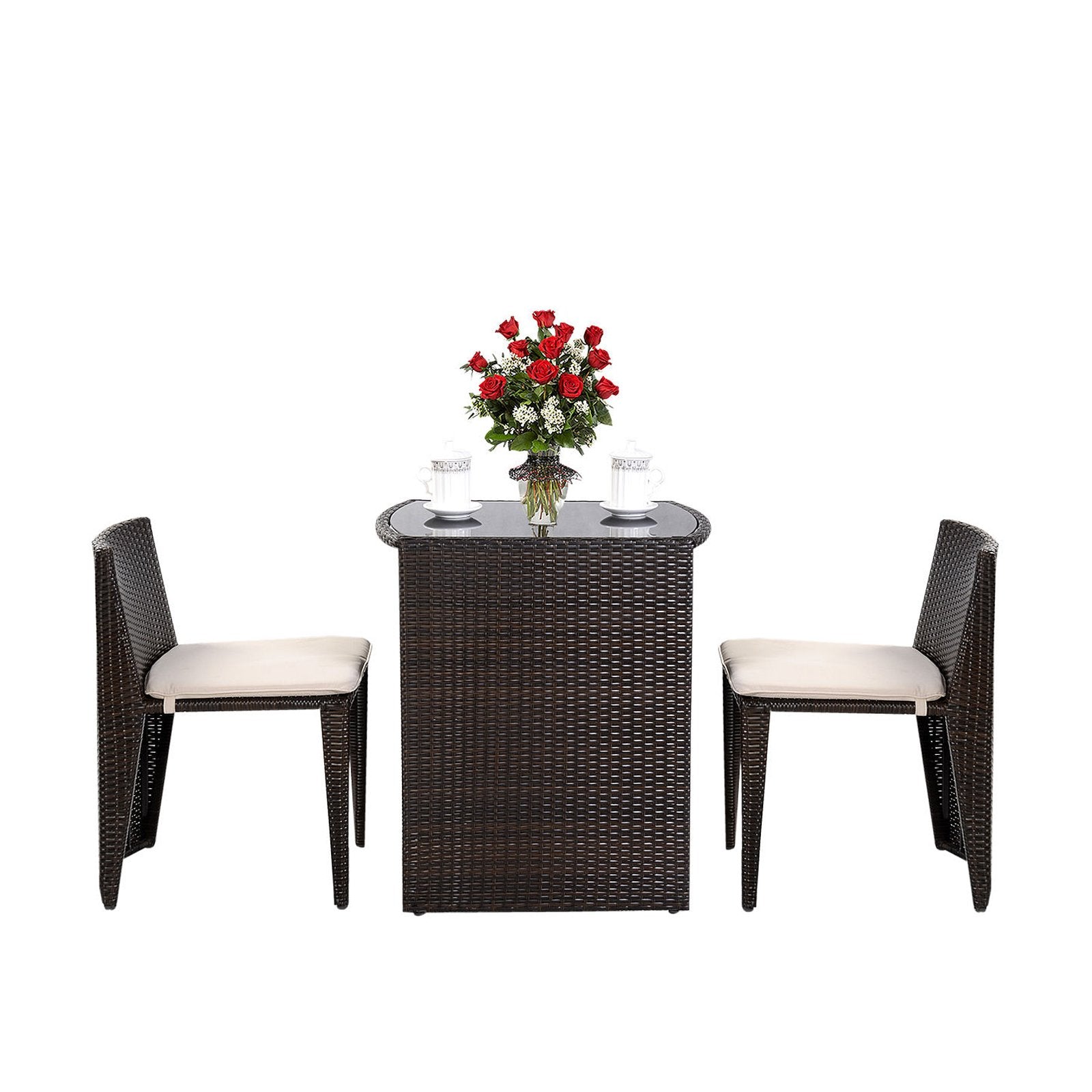 3 Pieces Cushioned Wicker Patio Bistro Set with No Assembly Needed, Black Patio Conversation Sets Black at Gallery Canada