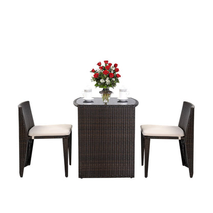 3 Pieces Cushioned Wicker Patio Bistro Set with No Assembly Needed, Black Patio Conversation Sets Black at Gallery Canada