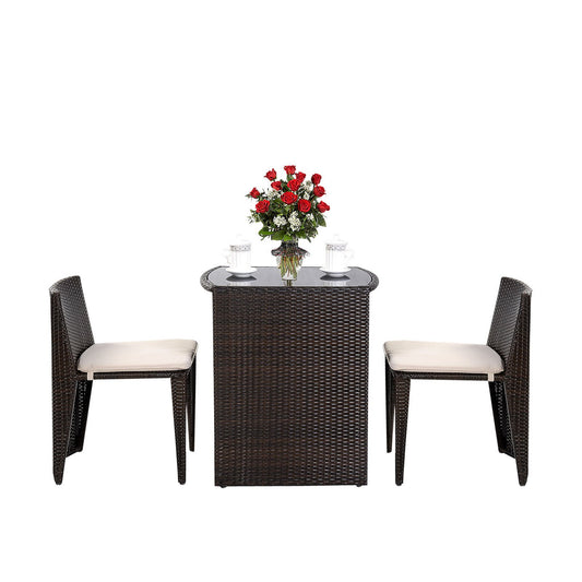 3 Pieces Cushioned Wicker Patio Bistro Set with No Assembly Needed, Black Patio Conversation Sets Black at Gallery Canada