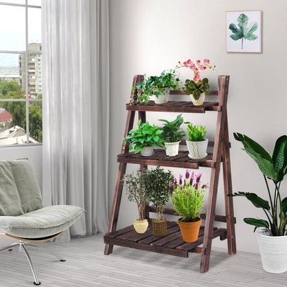 3 Tier Outdoor Wood Design Folding Display Flower Stand, Brown Plant Stands at Gallery Canada