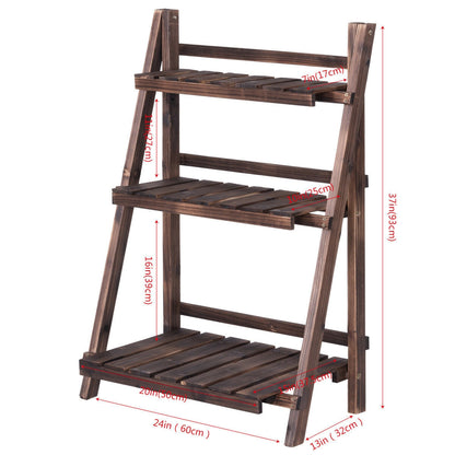 3 Tier Outdoor Wood Design Folding Display Flower Stand, Brown Plant Stands at Gallery Canada