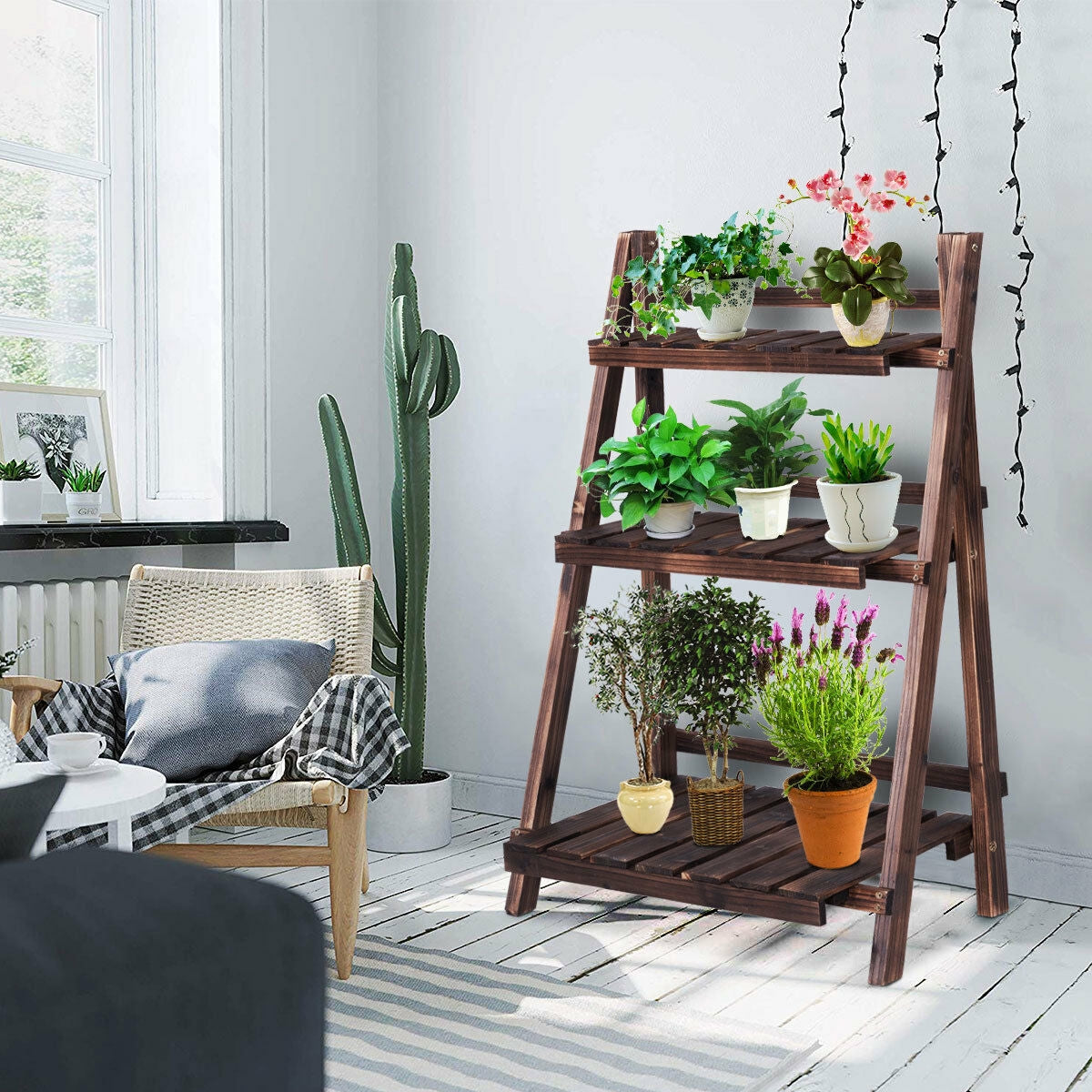 3 Tier Outdoor Wood Design Folding Display Flower Stand, Brown Plant Stands at Gallery Canada