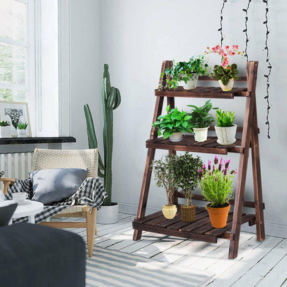 3 Tier Outdoor Wood Design Folding Display Flower Stand, Brown Plant Stands at Gallery Canada