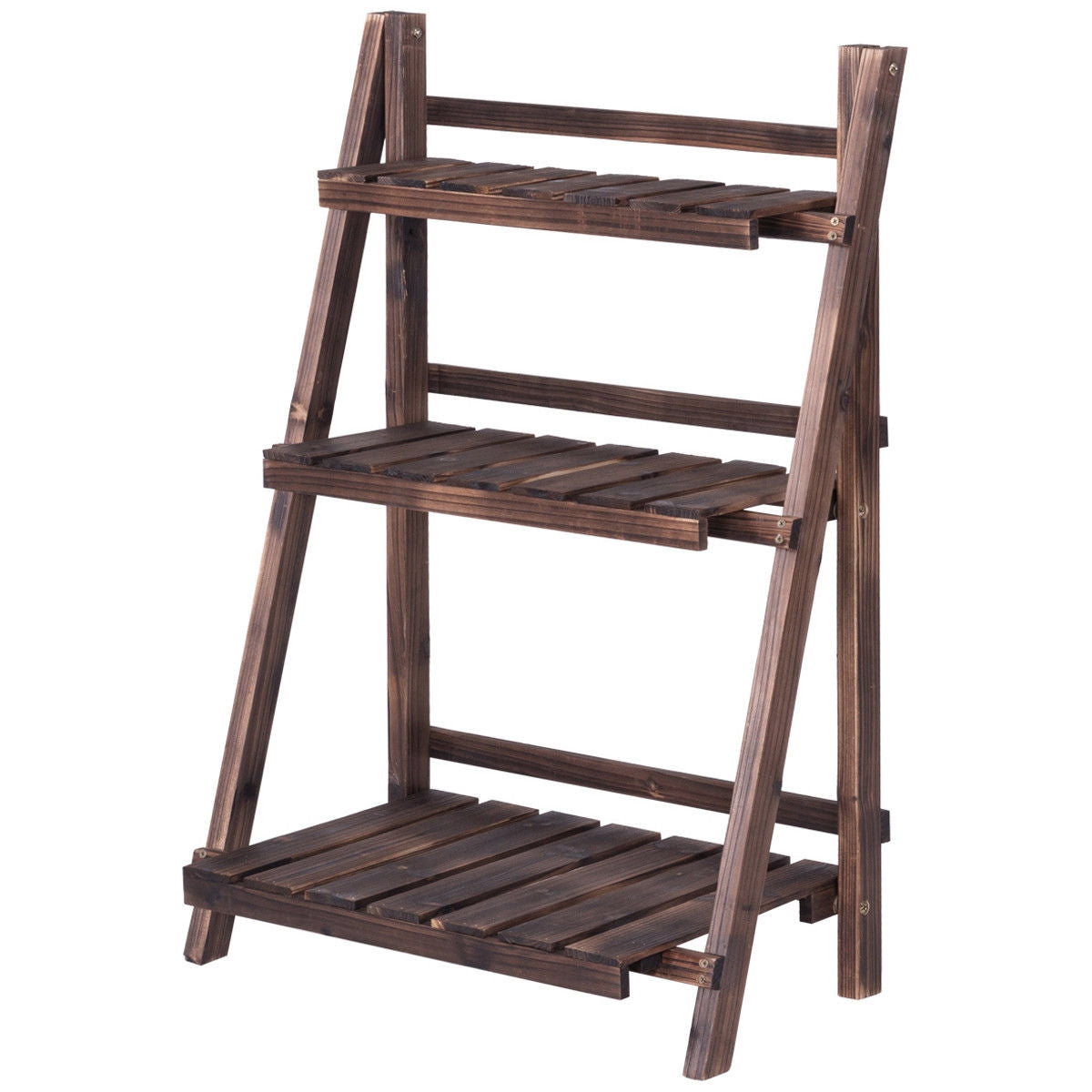 3 Tier Outdoor Wood Design Folding Display Flower Stand, Brown Plant Stands at Gallery Canada