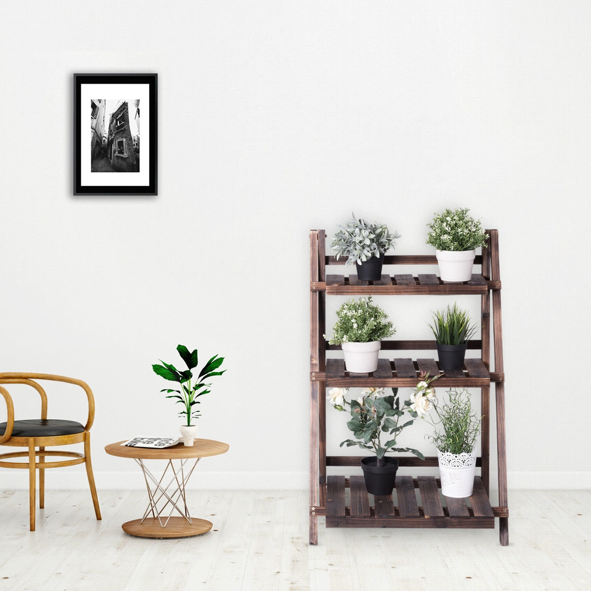 3 Tier Outdoor Wood Design Folding Display Flower Stand, Brown Plant Stands at Gallery Canada