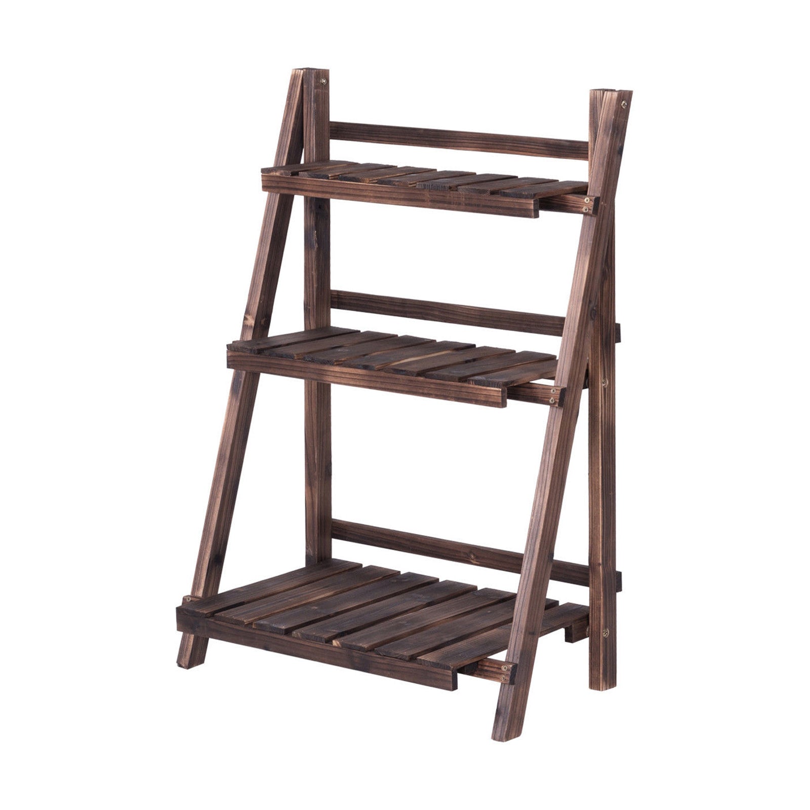 3 Tier Outdoor Wood Design Folding Display Flower Stand, Brown Plant Stands Brown at Gallery Canada
